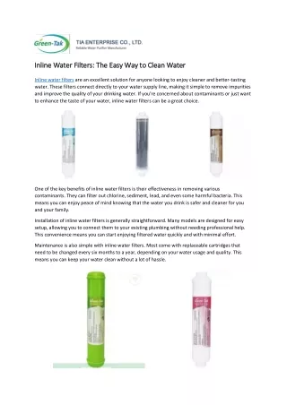 Inline Water Filters: The Easy Way to Clean Water