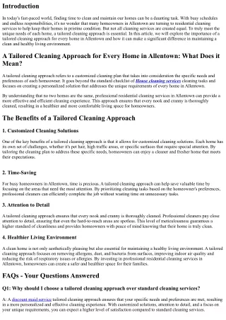 A Tailored Cleaning Approach for Every Home in Allentown.