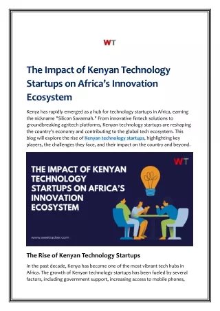 The Impact of Kenyan Technology Startups on Africa’s Innovation Ecosystem