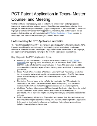 PCT Patent Application in Texas- Master Counsel and Meeting