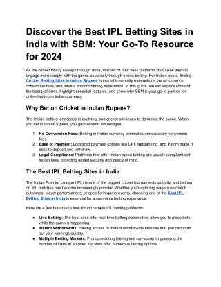 Discover the Best IPL Betting Sites in India with SBM_ Your Go-To Resource for 2024