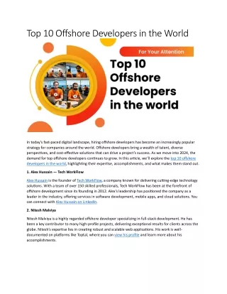 Top 10 Offshore Developers in the World