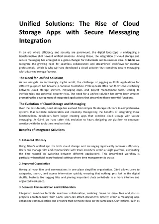 Unified Solutions The Rise of Cloud Storage Apps with Secure Messaging Integration.docx