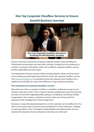 Hire Top Corporate Chauffeur Services To Ensure Smooth Business Journeys