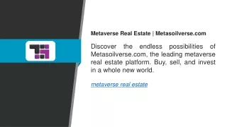 Metaverse Real Estate Metasoilverse.com