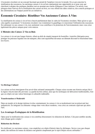 “Économie Circulaire: Réutiliser Vos Anciennes Caisses À Vins”