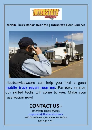 Mobile Truck Repair Near Me  Interstate Fleet Services