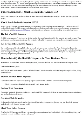 How to Identify the Best SEO Agency for Your Business Needs