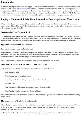 Buying a Commercial Safe: How Locksmiths Can Help Secure Your Assets