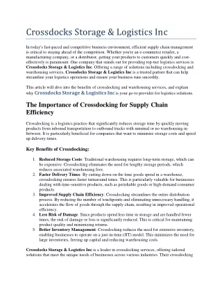 Crossdocks Storage & Logistics Inc