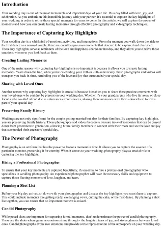 The Power of Moments: How to Capture the Key Highlights of Your Wedding