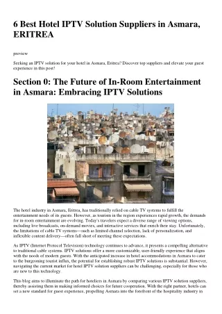 6 Best Hotel IPTV Solution Suppliers in Asmara, ERITREA