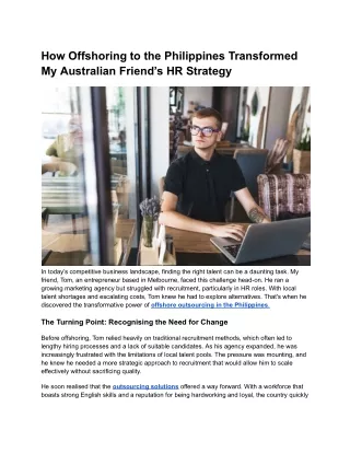 How Offshoring to the Philippines Transformed My Australian Friend’s HR Strategy