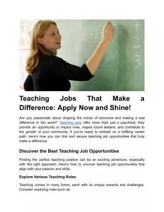 Teaching Jobs That Make a Difference: Apply Now and Shine!