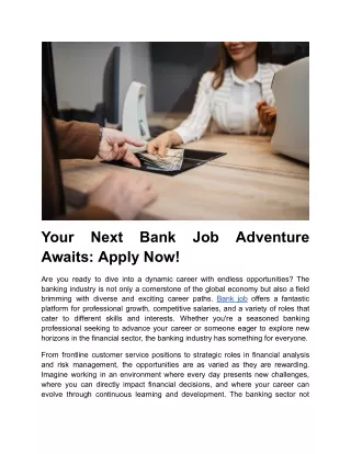 Your Next Bank Job Adventure Awaits: Apply Now!