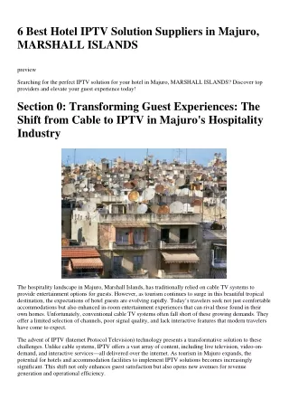 6 Best Hotel IPTV Solution Suppliers in Majuro, MARSHALL ISLANDS
