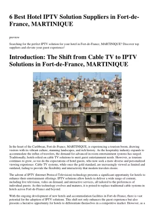 6 Best Hotel IPTV Solution Suppliers in Fort-de-France, MARTINIQUE
