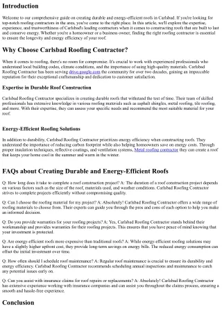 Creating Durable and Energy-Efficient Roofs: Carlsbad's Leading Contractors