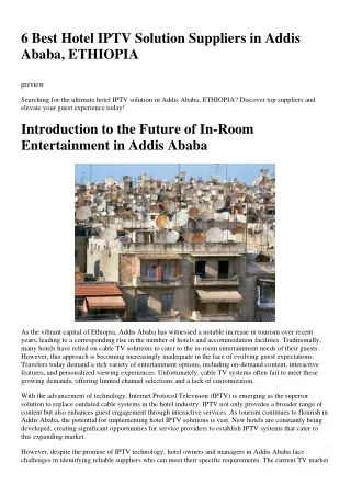 6 Best Hotel IPTV Solution Suppliers in Addis Ababa, ETHIOPIA
