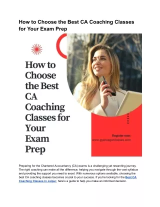 How to Choose the Best CA Coaching Classes for Your Exam Prep