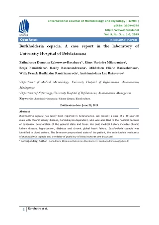 Burkholderia cepacia: A case report in the laboratory of University Hospital