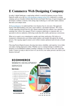 E Commerce Web Designing Company