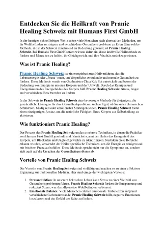 Entdecken Sie die Heilkraft von Pranic Healing Schweiz mit Humans First GmbH