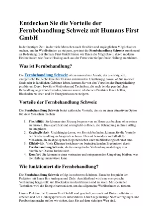 Entdecken Sie die Vorteile der Fernbehandlung Schweiz mit Humans First GmbH