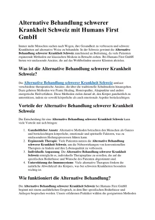 Alternative Behandlung schwerer Krankheit Schweiz mit Humans First GmbH