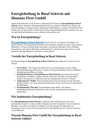 Energieheilung in Basel Schweiz mit Humans First GmbH