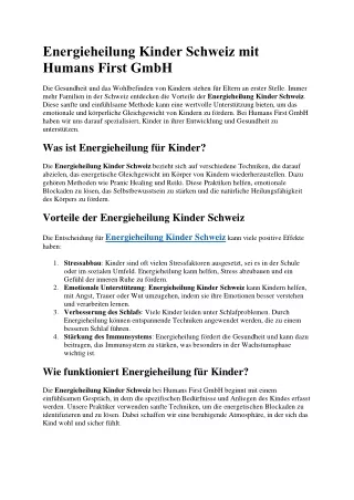 Energieheilung Kinder Schweiz mit Humans First GmbH
