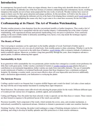 Craftsmanship at its Finest: The Art of Wooden Watchmaking