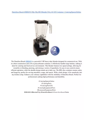 Hamilton Beach HBH650 3Hp 2Sp HD Blender Poly 64 OZ Container _ CateringSparesOnline