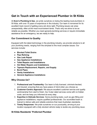 Expert Plumbing Services in St Kilda – Your Local Solution