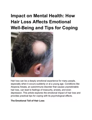 Impact on Mental Health: How Hair Loss Affects Emotional Well-Being and Tips for