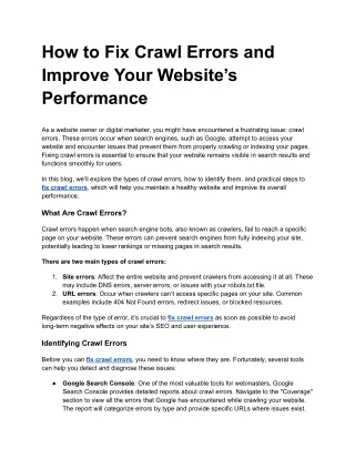 How to Fix Crawl Errors and Improve Your Website’s Performance