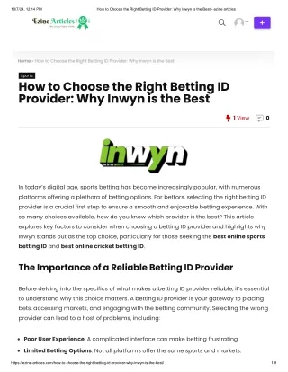 How to Choose the Right Betting ID Prov...Why Inwyn is the Best - ezine articles