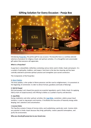 Gifting Solution for Every Occasion Pooja Box