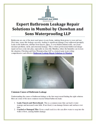 Reliable Bathroom Leakage Repair Solutions in Mumbai by Chowhan and Sons