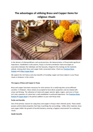 The advantages of utilizing Brass and Copper items for religious rituals