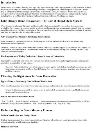 Lake Oswego Home Renovations: The Role of Skilled Stone Masons