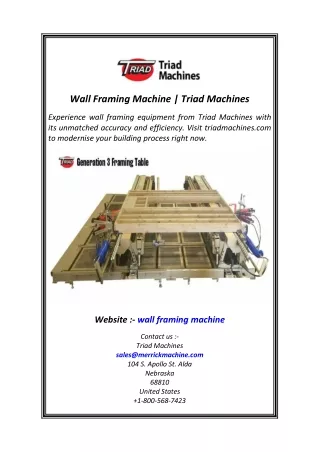 Wall Framing Machine  Triad Machines