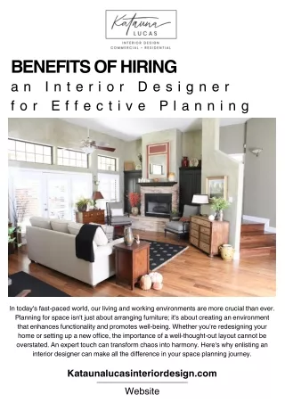 Benefits of Hiring an Interior Designer for Effective Planning