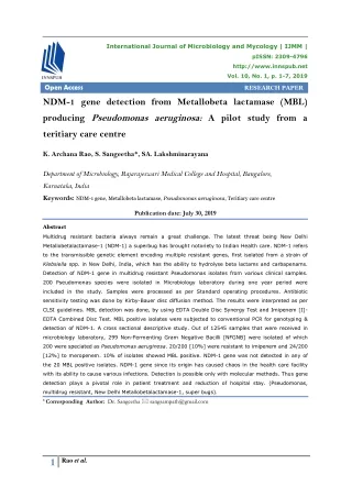 NDM-1 gene detection from Metallobeta lactamase (MBL) producing Pseudomonas