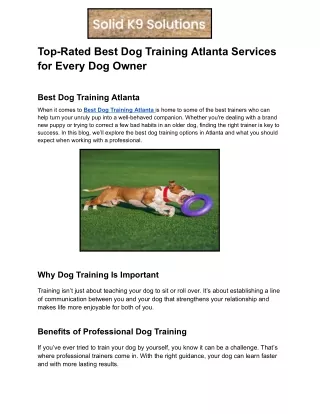 Top-Rated Best Dog Training Atlanta Services for Every Dog Owner