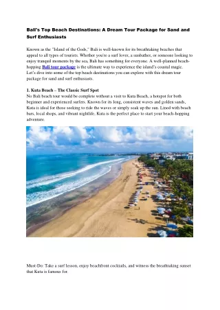 Bali's Top Beach Destinations A Dream Tour Package for Sand and Surf Enthusiasts