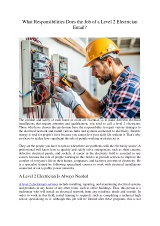 What Responsibilities Does the Job of a Level 2 Electrician Entail