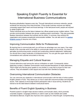 ELTIS- Speaking English Fluently Is Essential for International Business Communications