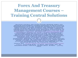 Forex And Treasury Management Courses In India – Training Central Solutions