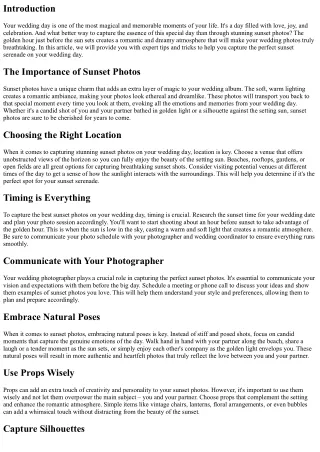 Sunset Serenade: Tips for Capturing Romantic Sunset Photos on Your Wedding Day